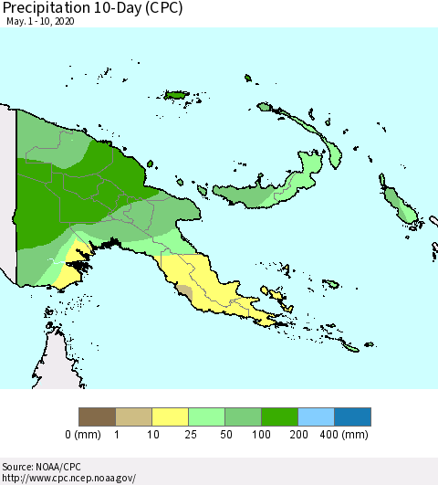Papua New Guinea Precipitation 10-Day (CPC) Thematic Map For 5/1/2020 - 5/10/2020