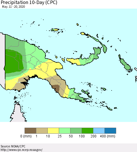 Papua New Guinea Precipitation 10-Day (CPC) Thematic Map For 5/11/2020 - 5/20/2020