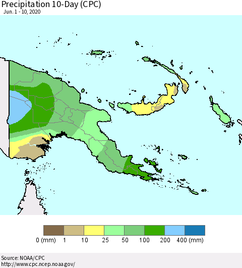 Papua New Guinea Precipitation 10-Day (CPC) Thematic Map For 6/1/2020 - 6/10/2020