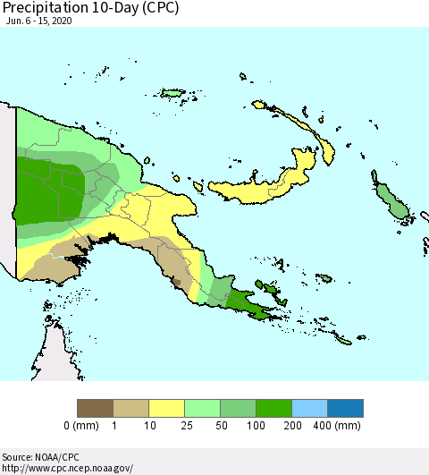 Papua New Guinea Precipitation 10-Day (CPC) Thematic Map For 6/6/2020 - 6/15/2020