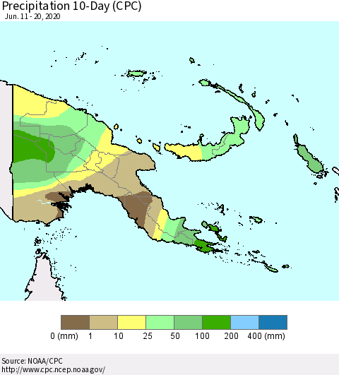 Papua New Guinea Precipitation 10-Day (CPC) Thematic Map For 6/11/2020 - 6/20/2020