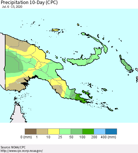 Papua New Guinea Precipitation 10-Day (CPC) Thematic Map For 7/6/2020 - 7/15/2020