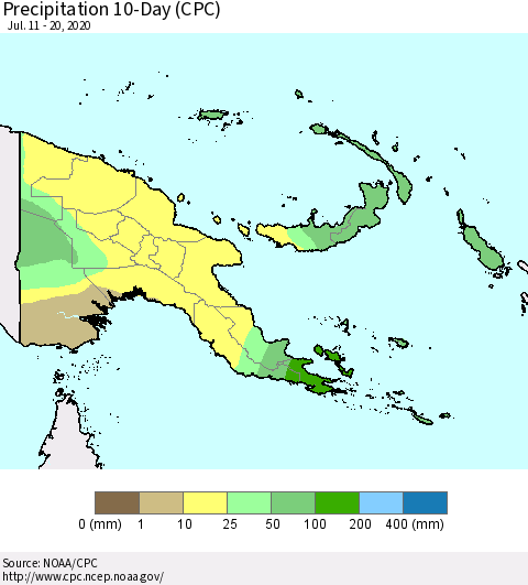 Papua New Guinea Precipitation 10-Day (CPC) Thematic Map For 7/11/2020 - 7/20/2020