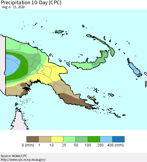 Papua New Guinea Precipitation 10-Day (CPC) Thematic Map For 8/6/2020 - 8/15/2020