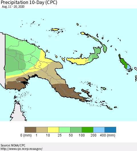 Papua New Guinea Precipitation 10-Day (CPC) Thematic Map For 8/11/2020 - 8/20/2020