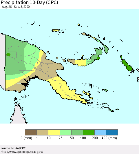 Papua New Guinea Precipitation 10-Day (CPC) Thematic Map For 8/26/2020 - 9/5/2020