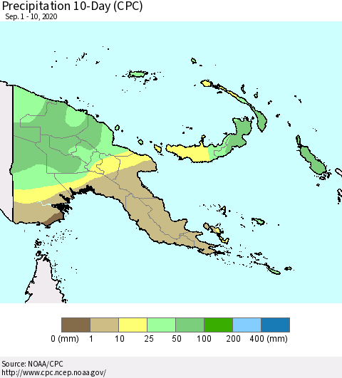 Papua New Guinea Precipitation 10-Day (CPC) Thematic Map For 9/1/2020 - 9/10/2020