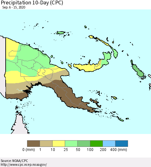 Papua New Guinea Precipitation 10-Day (CPC) Thematic Map For 9/6/2020 - 9/15/2020