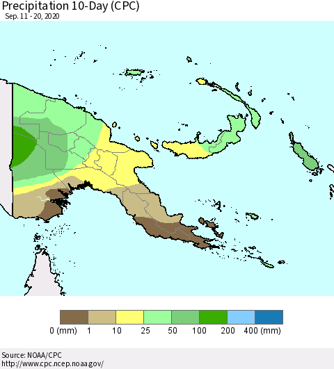 Papua New Guinea Precipitation 10-Day (CPC) Thematic Map For 9/11/2020 - 9/20/2020