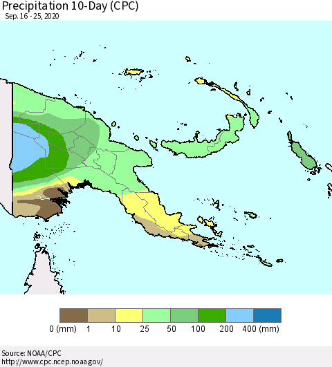 Papua New Guinea Precipitation 10-Day (CPC) Thematic Map For 9/16/2020 - 9/25/2020