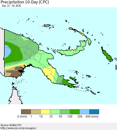 Papua New Guinea Precipitation 10-Day (CPC) Thematic Map For 9/21/2020 - 9/30/2020