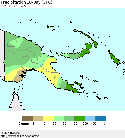 Papua New Guinea Precipitation 10-Day (CPC) Thematic Map For 9/26/2020 - 10/5/2020