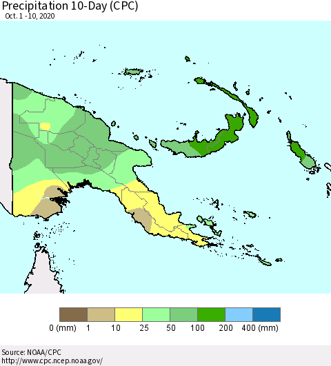 Papua New Guinea Precipitation 10-Day (CPC) Thematic Map For 10/1/2020 - 10/10/2020