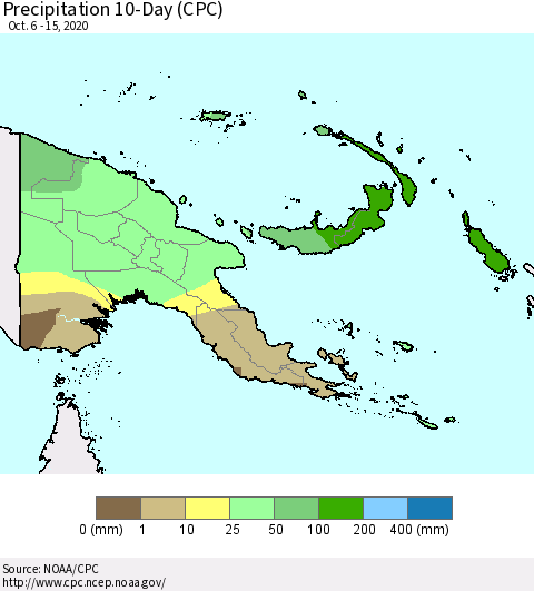 Papua New Guinea Precipitation 10-Day (CPC) Thematic Map For 10/6/2020 - 10/15/2020