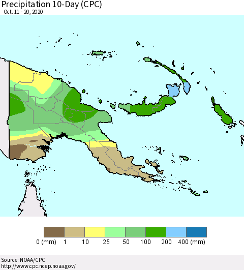 Papua New Guinea Precipitation 10-Day (CPC) Thematic Map For 10/11/2020 - 10/20/2020