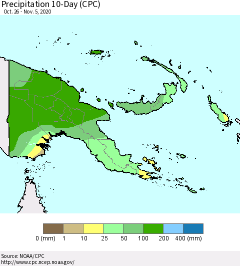 Papua New Guinea Precipitation 10-Day (CPC) Thematic Map For 10/26/2020 - 11/5/2020