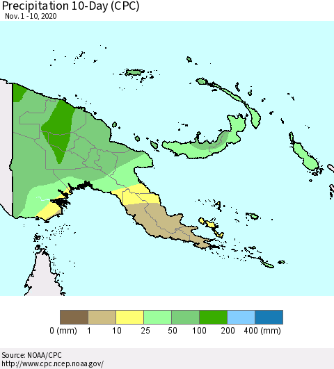 Papua New Guinea Precipitation 10-Day (CPC) Thematic Map For 11/1/2020 - 11/10/2020