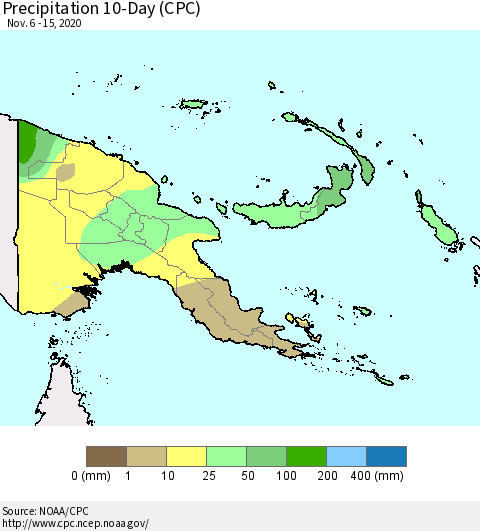 Papua New Guinea Precipitation 10-Day (CPC) Thematic Map For 11/6/2020 - 11/15/2020