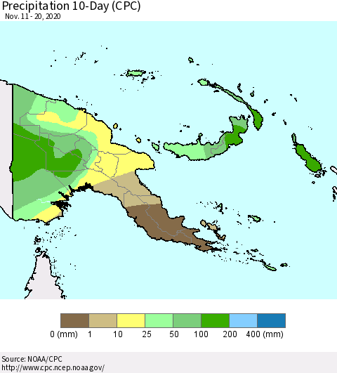 Papua New Guinea Precipitation 10-Day (CPC) Thematic Map For 11/11/2020 - 11/20/2020
