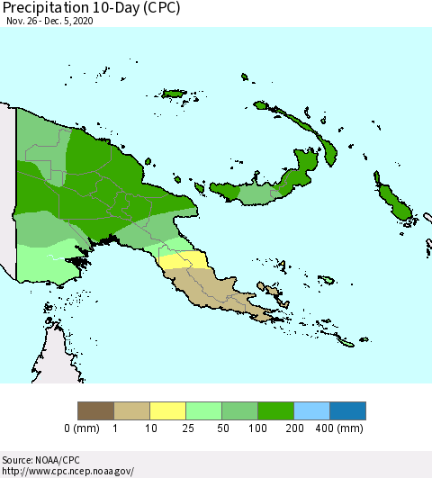 Papua New Guinea Precipitation 10-Day (CPC) Thematic Map For 11/26/2020 - 12/5/2020