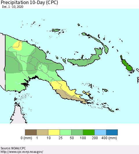 Papua New Guinea Precipitation 10-Day (CPC) Thematic Map For 12/1/2020 - 12/10/2020