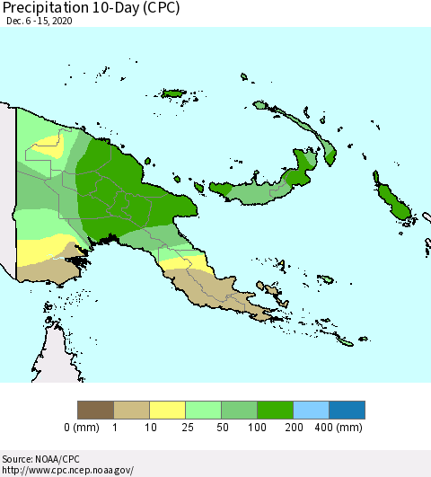 Papua New Guinea Precipitation 10-Day (CPC) Thematic Map For 12/6/2020 - 12/15/2020