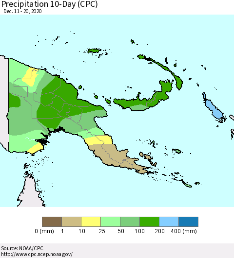 Papua New Guinea Precipitation 10-Day (CPC) Thematic Map For 12/11/2020 - 12/20/2020