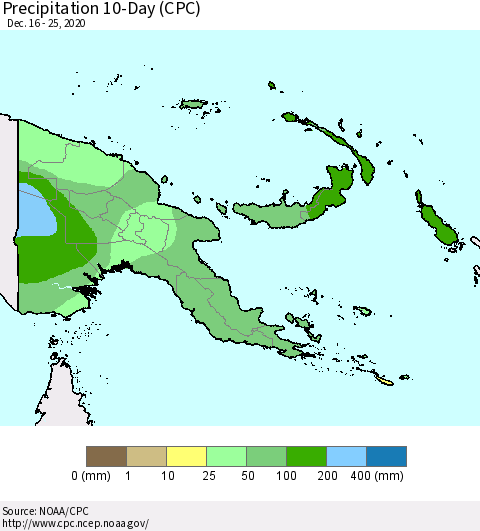 Papua New Guinea Precipitation 10-Day (CPC) Thematic Map For 12/16/2020 - 12/25/2020