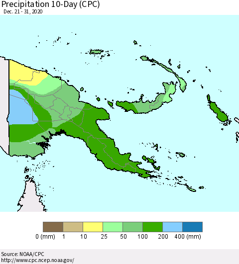 Papua New Guinea Precipitation 10-Day (CPC) Thematic Map For 12/21/2020 - 12/31/2020