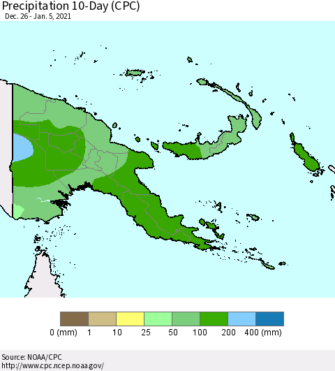 Papua New Guinea Precipitation 10-Day (CPC) Thematic Map For 12/26/2020 - 1/5/2021