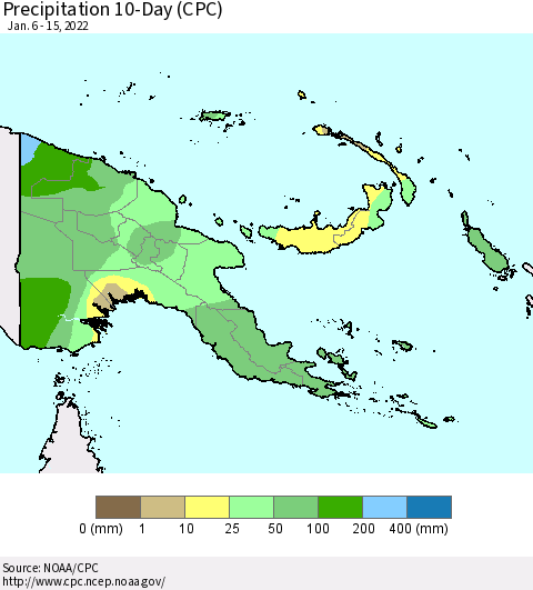 Papua New Guinea Precipitation 10-Day (CPC) Thematic Map For 1/6/2022 - 1/15/2022