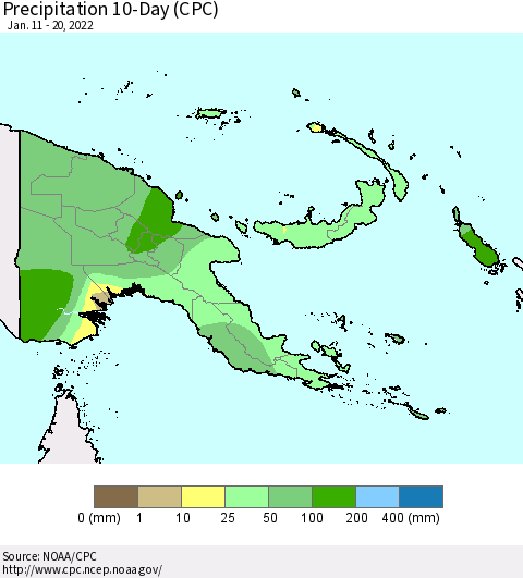 Papua New Guinea Precipitation 10-Day (CPC) Thematic Map For 1/11/2022 - 1/20/2022