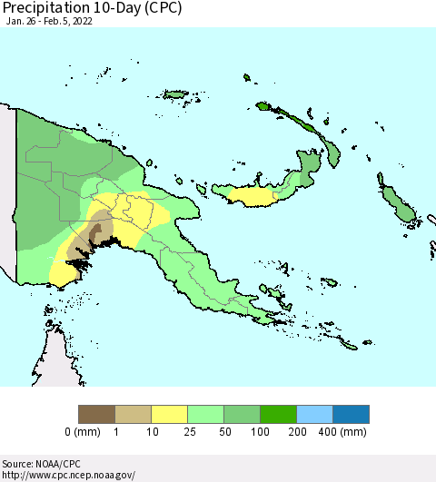 Papua New Guinea Precipitation 10-Day (CPC) Thematic Map For 1/26/2022 - 2/5/2022