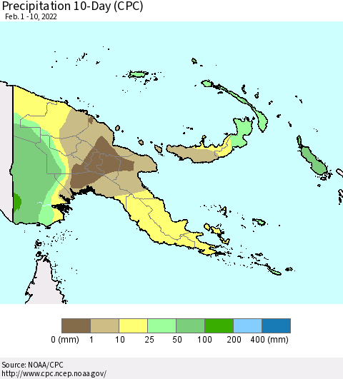 Papua New Guinea Precipitation 10-Day (CPC) Thematic Map For 2/1/2022 - 2/10/2022