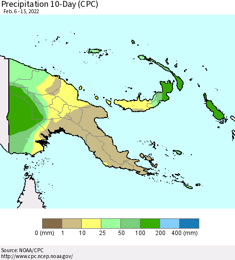 Papua New Guinea Precipitation 10-Day (CPC) Thematic Map For 2/6/2022 - 2/15/2022