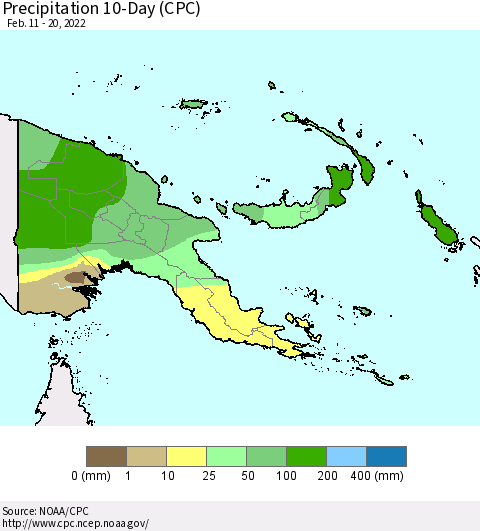 Papua New Guinea Precipitation 10-Day (CPC) Thematic Map For 2/11/2022 - 2/20/2022