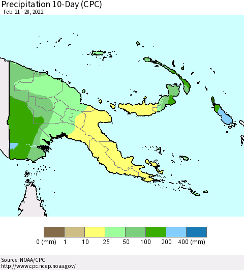 Papua New Guinea Precipitation 10-Day (CPC) Thematic Map For 2/21/2022 - 2/28/2022
