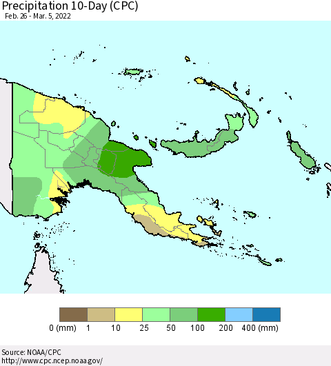 Papua New Guinea Precipitation 10-Day (CPC) Thematic Map For 2/26/2022 - 3/5/2022