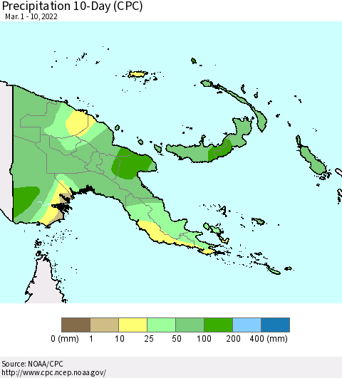 Papua New Guinea Precipitation 10-Day (CPC) Thematic Map For 3/1/2022 - 3/10/2022