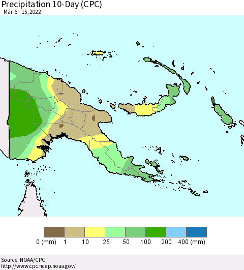 Papua New Guinea Precipitation 10-Day (CPC) Thematic Map For 3/6/2022 - 3/15/2022