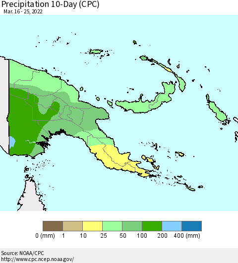 Papua New Guinea Precipitation 10-Day (CPC) Thematic Map For 3/16/2022 - 3/25/2022