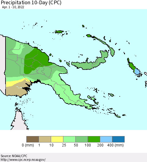 Papua New Guinea Precipitation 10-Day (CPC) Thematic Map For 4/1/2022 - 4/10/2022
