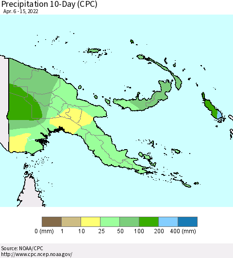 Papua New Guinea Precipitation 10-Day (CPC) Thematic Map For 4/6/2022 - 4/15/2022