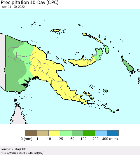 Papua New Guinea Precipitation 10-Day (CPC) Thematic Map For 4/11/2022 - 4/20/2022