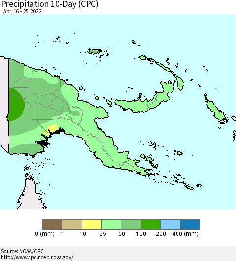 Papua New Guinea Precipitation 10-Day (CPC) Thematic Map For 4/16/2022 - 4/25/2022