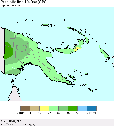 Papua New Guinea Precipitation 10-Day (CPC) Thematic Map For 4/21/2022 - 4/30/2022
