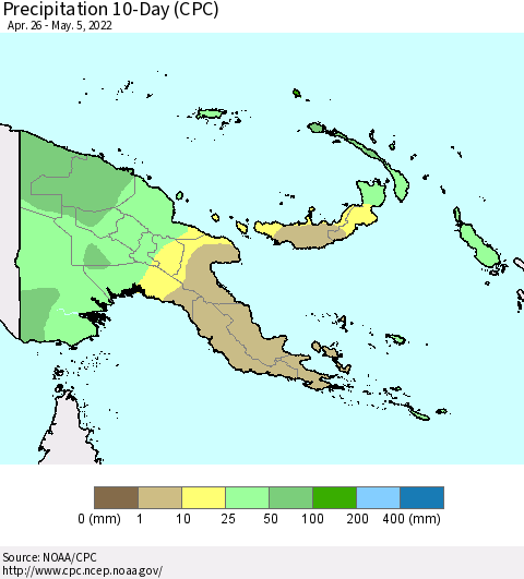 Papua New Guinea Precipitation 10-Day (CPC) Thematic Map For 4/26/2022 - 5/5/2022