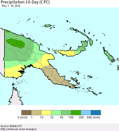 Papua New Guinea Precipitation 10-Day (CPC) Thematic Map For 5/1/2022 - 5/10/2022