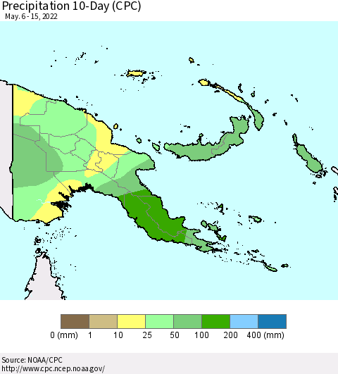 Papua New Guinea Precipitation 10-Day (CPC) Thematic Map For 5/6/2022 - 5/15/2022