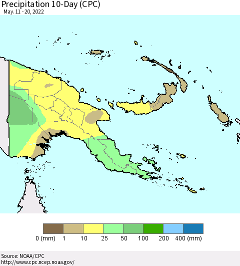 Papua New Guinea Precipitation 10-Day (CPC) Thematic Map For 5/11/2022 - 5/20/2022